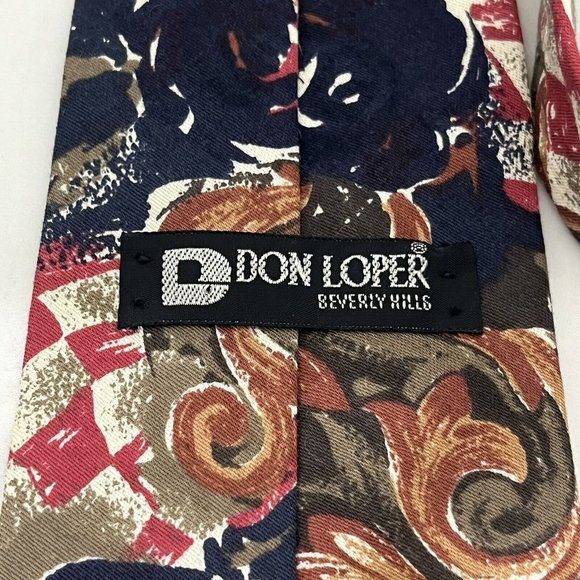 Vintage 1970s Cotton Tie Don Loper Beverly Hills Loud Print Checker Floral - Picture 7 of 10